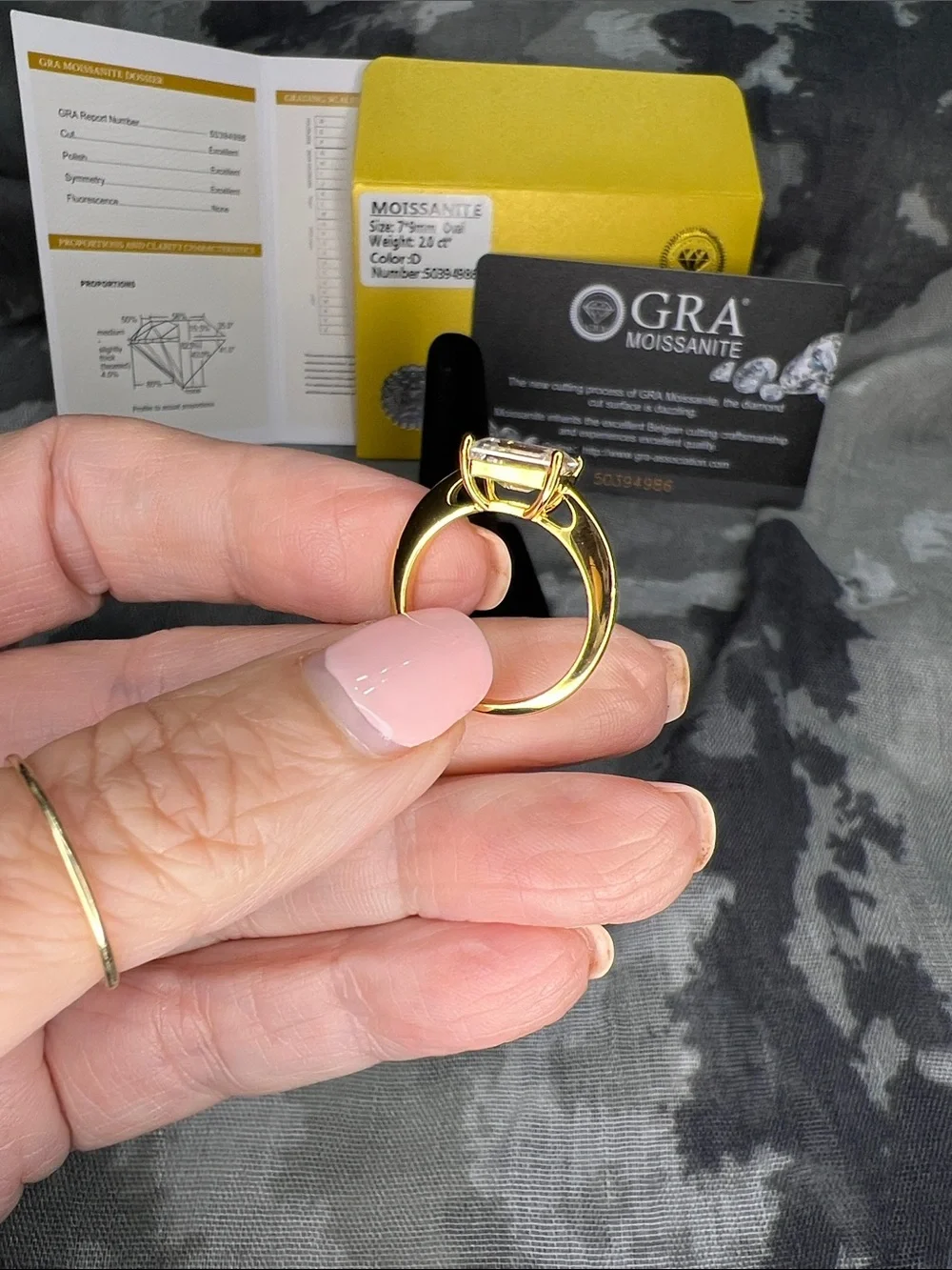 18k Gold over S925 Emerald-Cut Moissanite Ring - White Stone